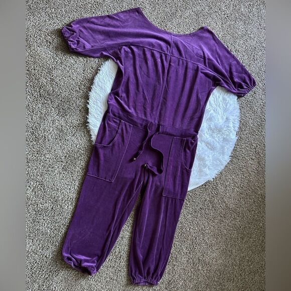 Plush & Lush Pants Jumpsuit Velour One Piece Drawstring Waist Womens Size Medium - Picture 1 of 7